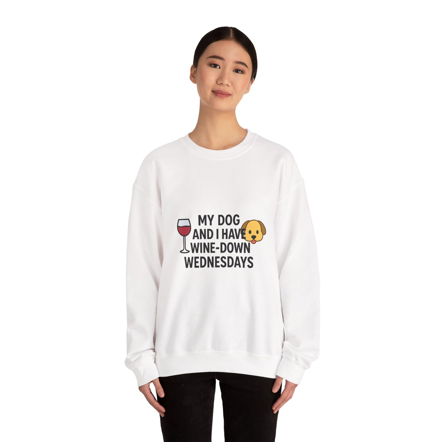 Dog Lover Funny Sweatshirt "Wine-Down Wednesdays" by Sunday Woof Club