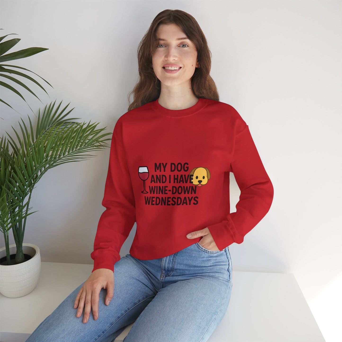 Dog Lover Funny Sweatshirt "Wine-Down Wednesdays" by Sunday Woof Club