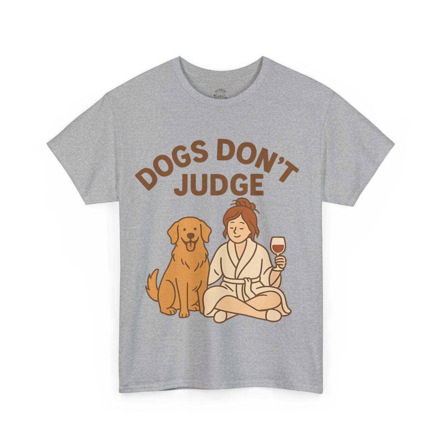 Cute Dog Lover Unisex Heavy Cotton Tee - 'Dogs Don't Judge' by Sunday Woof Club