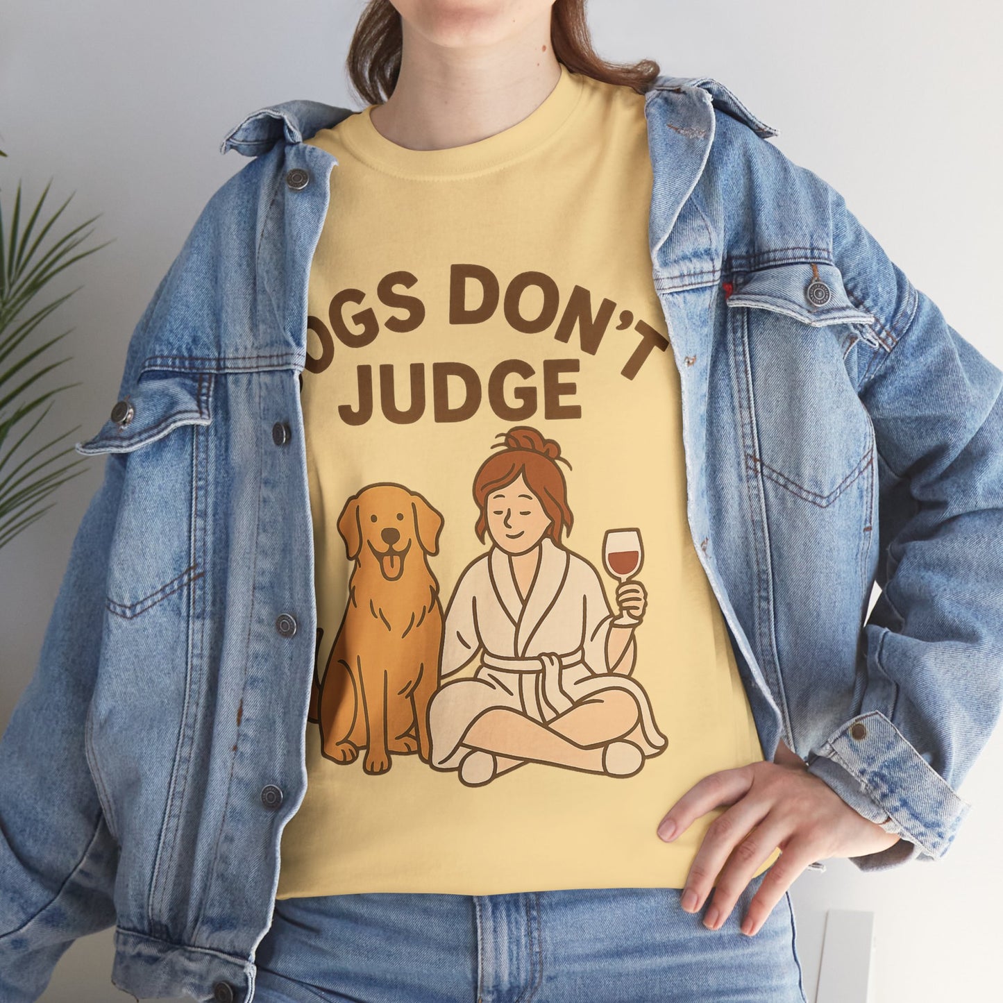 Cute Dog Lover Unisex Heavy Cotton Tee - 'Dogs Don't Judge' by Sunday Woof Club