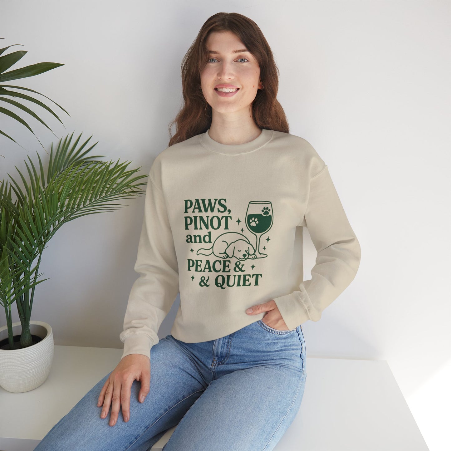 Funny  Crewneck Sweatshirt "Paws, Pinot & Peace" by Sunday Woof Club
