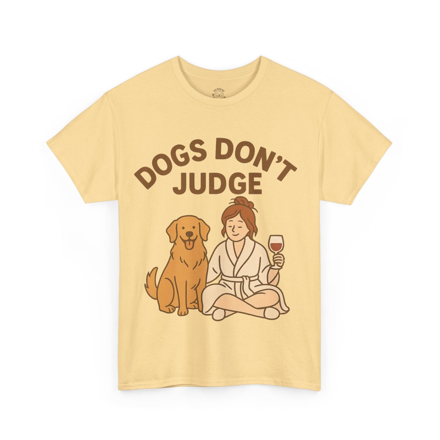 Cute Dog Lover Unisex Heavy Cotton Tee - 'Dogs Don't Judge' by Sunday Woof Club