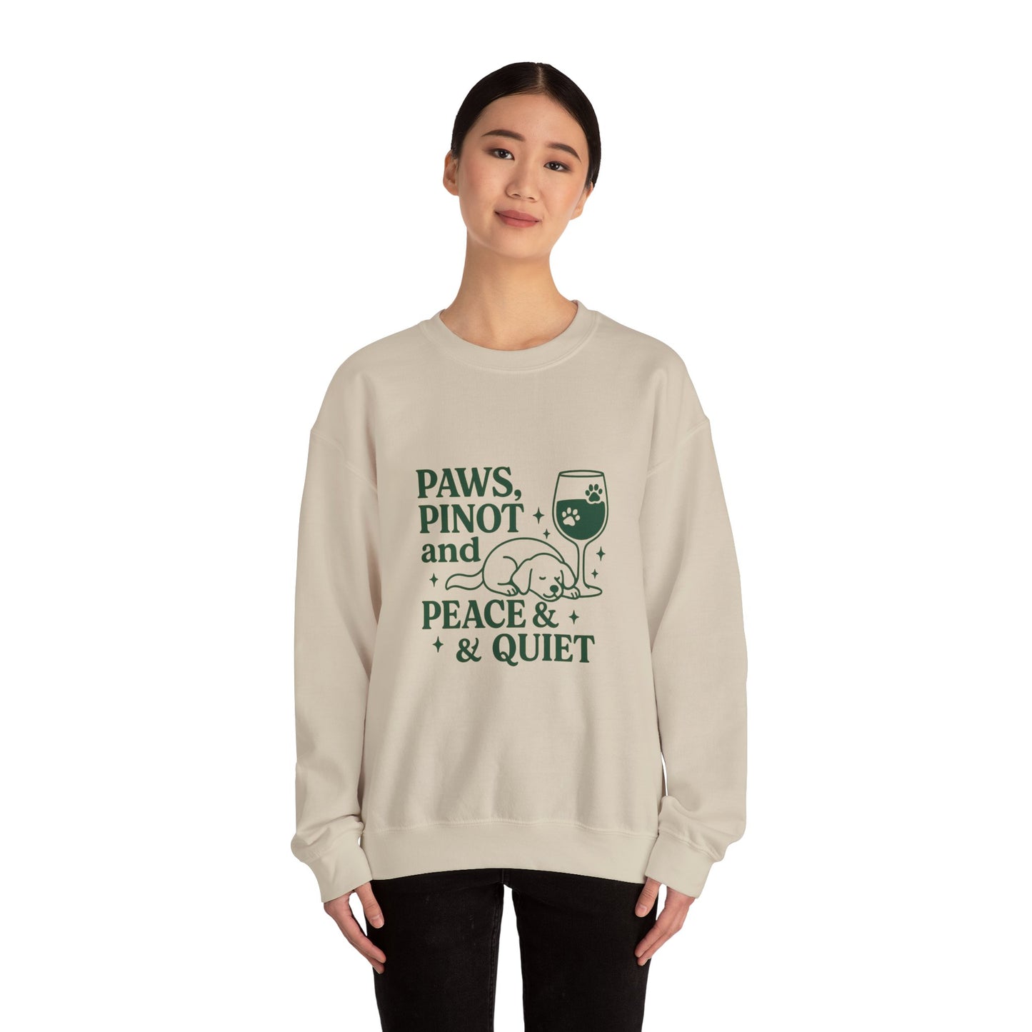 Funny  Crewneck Sweatshirt "Paws, Pinot & Peace" by Sunday Woof Club