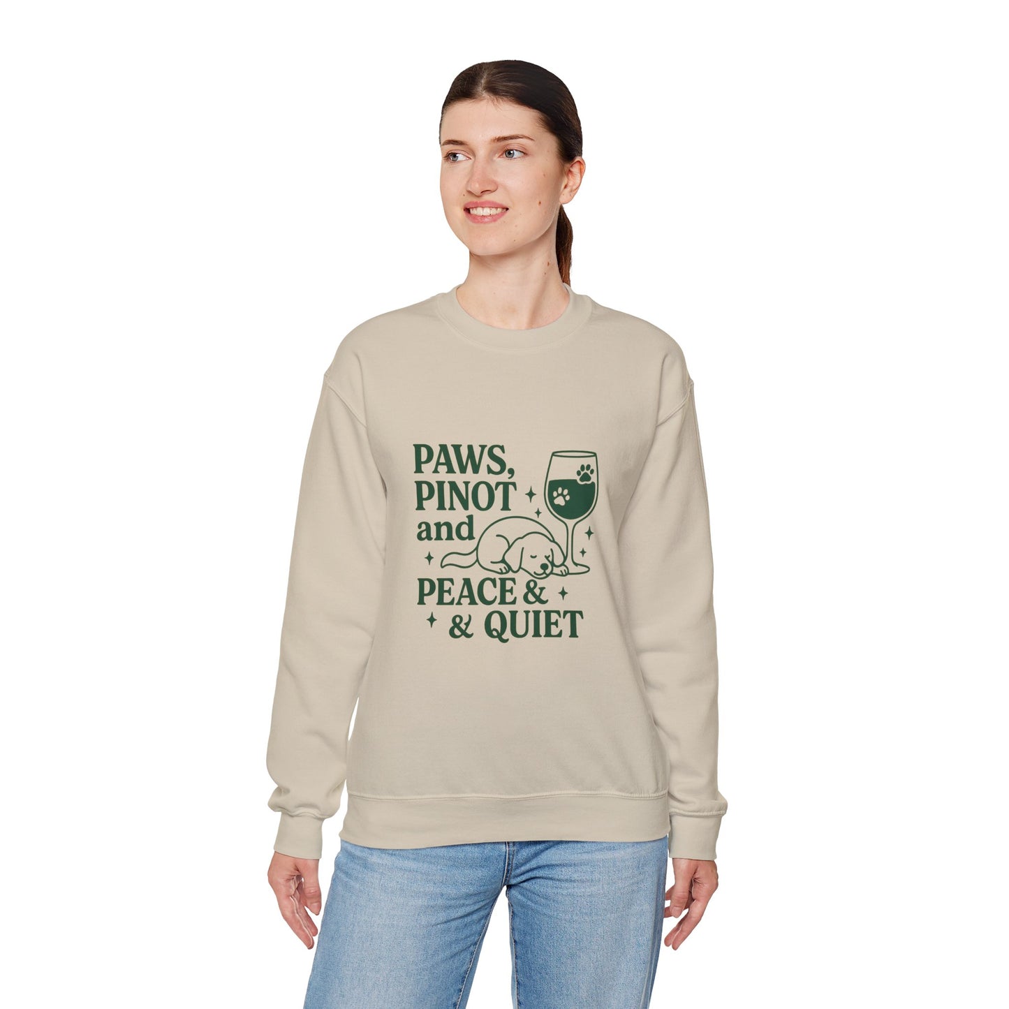 Funny  Crewneck Sweatshirt "Paws, Pinot & Peace" by Sunday Woof Club