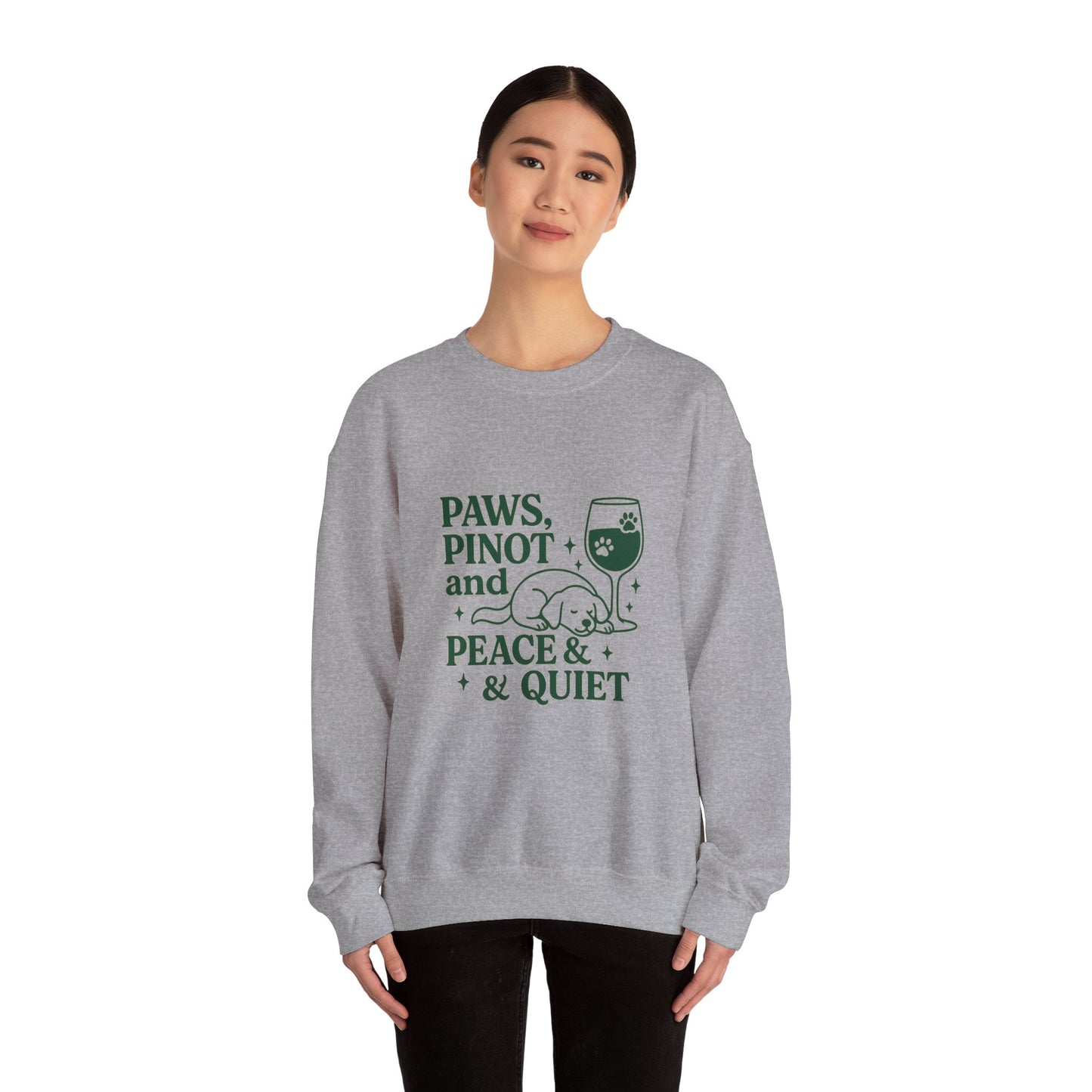 Funny  Crewneck Sweatshirt "Paws, Pinot & Peace" by Sunday Woof Club