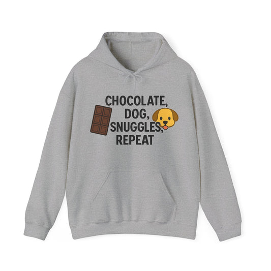 Cozy Dog Lover Hoodie 'Chocolate, Dog, Snuggles, Repeat' by Sunday Woof Club