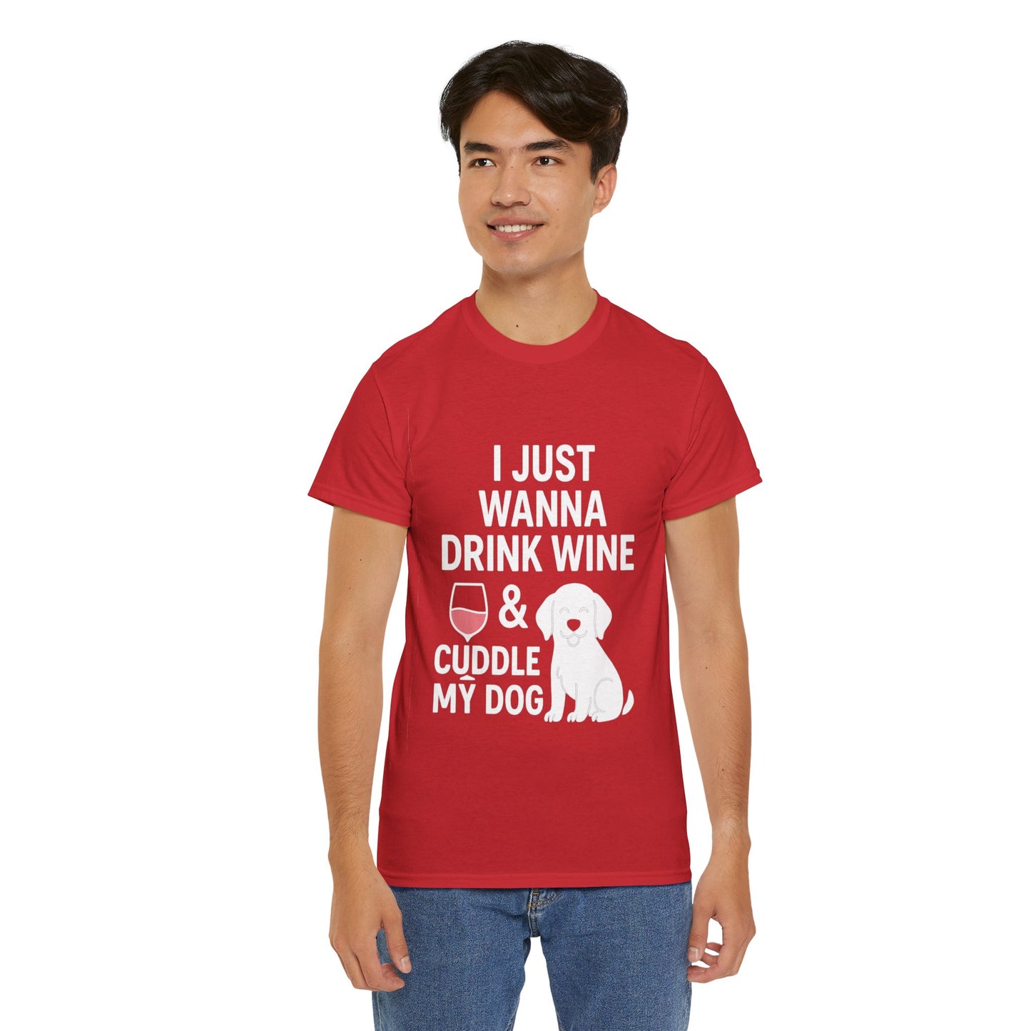 Funny Dog T-Shirt: 'Drink Wine and Cuddle' - Unisex Tee by Sunday Woof Club